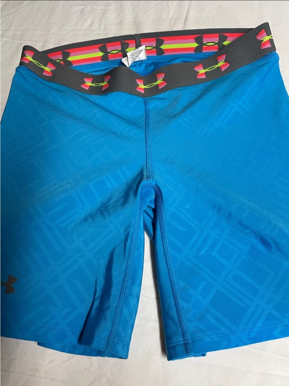 Under Armour Bright Blue Compression Shorts with Neon Accent Waistband